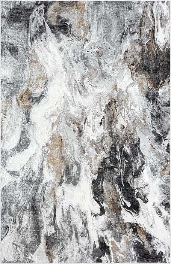 Abani Regal Collection Area Rug - Abstract Grey Black Marble Swirl Design - 10' x 14' - for Living Room, Bedroom & Office Washable