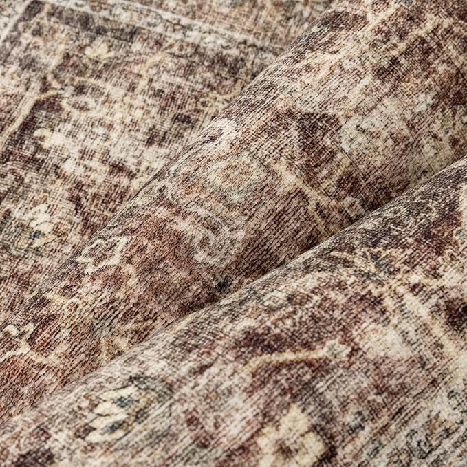 2x3 Washable Area Rug for Entryway Rust Vintage Non-Slip Low Pile Distressed Rustic Carpet Lightweight Vacuumable Inoor Door Mat Soft Small Throw Rug for Entrance Bathroom