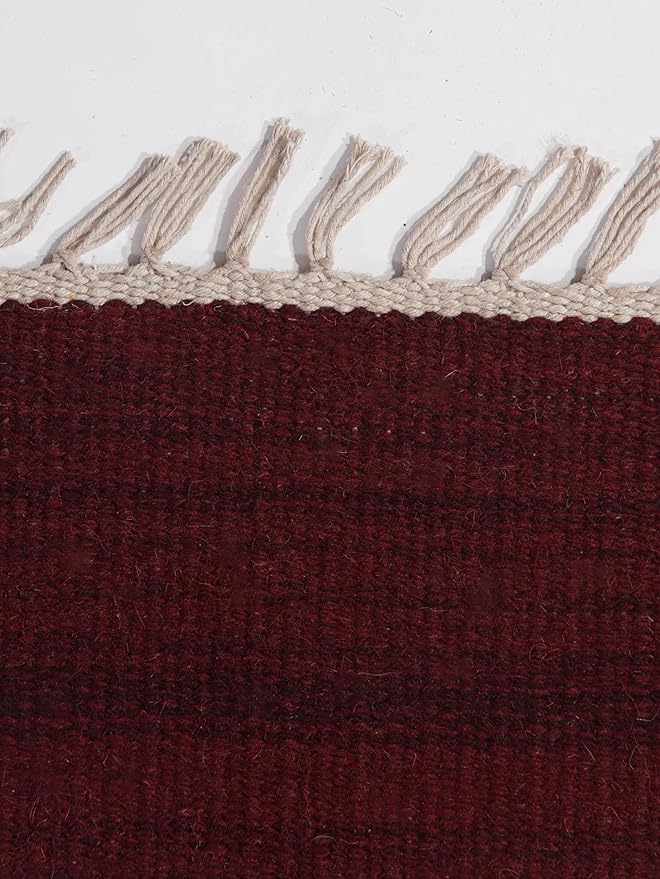 Rugsotic Carpets Hand Woven Flat Weave Kilim Wool 3'x5' Area Rug Solid Burgundy D00111