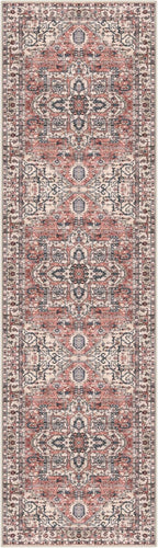 KOZYFLY Long Runners for Hallways 3x10 Ft Washable Kitchen Rug Faux Wool Printed Stair Runner Floor Carpet for Bedroom Entryway Stairs Kitchen Hall Indoor Use, Terracotta/Beige