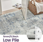 DEXI 8x10 Area Rug for Living Room, Modern Abstract Thin Washable Rug Indoor Floor, Non Slip Stain Resistant Low Pile Carpet for Dining Room Bedroom Office, Blue