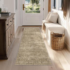 FMFUNCTEX 2x5 Washable Runner Rug Brown Vintage Neutral Distressed Oriental Non Slip Low Pile Indoor Carpet Retro Hallway Entryway Rug for Kitchen Living Room Bedroom Bathroom Laundry Entry Bedside