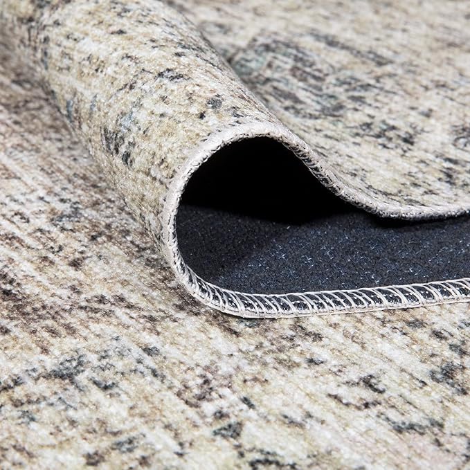 Bloom Rugs Caria Washable Non-Slip 6x9 Rug - Beige Brown/Teal Traditional Area Rug for Living Room, Bedroom, Dining Room, and Kitchen - Exact Size: 6' x 9'