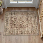 2x3 Washable Area Rug for Entryway Rust Vintage Non-Slip Low Pile Distressed Rustic Carpet Lightweight Vacuumable Inoor Door Mat Soft Small Throw Rug for Entrance Bathroom