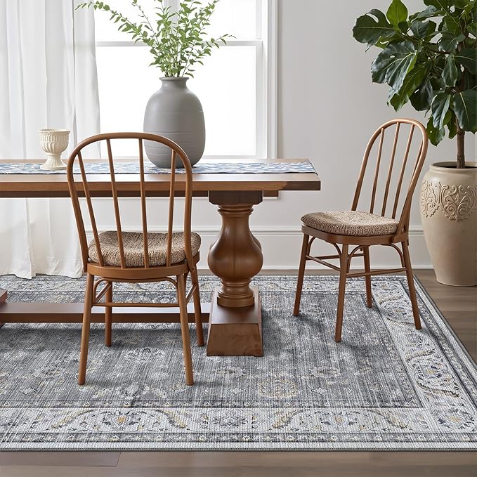 LUMI Washable Area Rug for Living Room, 5x8 Ultra Soft Traditional Vintage Rugs Non Slip with Rubber Backing, Low Profile, High Traffic, Stain Resistant Carpets, Ideal for Bedroom, Dining Room