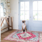 Lahome Boho Round Rug - 6Ft Washable Area Rug, Non-Slip Small Bathroom Rug, Lightweight Bedroom Throw, Oriental Distressed Print Carpet for Entryway, Sofa, Nursery, Kids Room