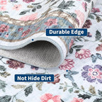 GarveeHome Washable Runner Rug 2 x 6 Non-Slip Non-Shedding Soft Vintage Bedside Rug, Low Pile Farmhouse Floral Carpet, Indoor Foldable Printed Entryway Rug for Hallway Kitchen, Light Blue