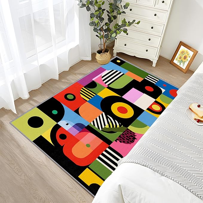 Pop Art Rug - 2x3 Area Rugs, Colorful Abstract Heart Entryway Rug, Hippie Aesthetic Funky Low Pile Fade Resistant Indoor Small Mats Home Decor #C053