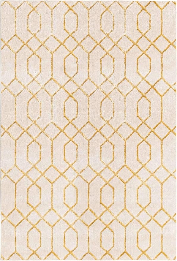 Unique Loom Marilyn Monroe Glam Collection Area Rug - Trellis (6' 1' x 9' Rectangle, White Gold/ Gold)