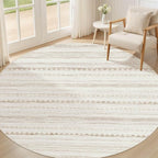 Nakagishi Round Rug Boho Area Rugs: 4x4 Washable Large Circle Neutral Soft Stain Resistant Non-Slip Carpet for Women Aged 25-45 Farmhouse Decor Enthusiasts - Living Room Bedroom Dining Room Nursery