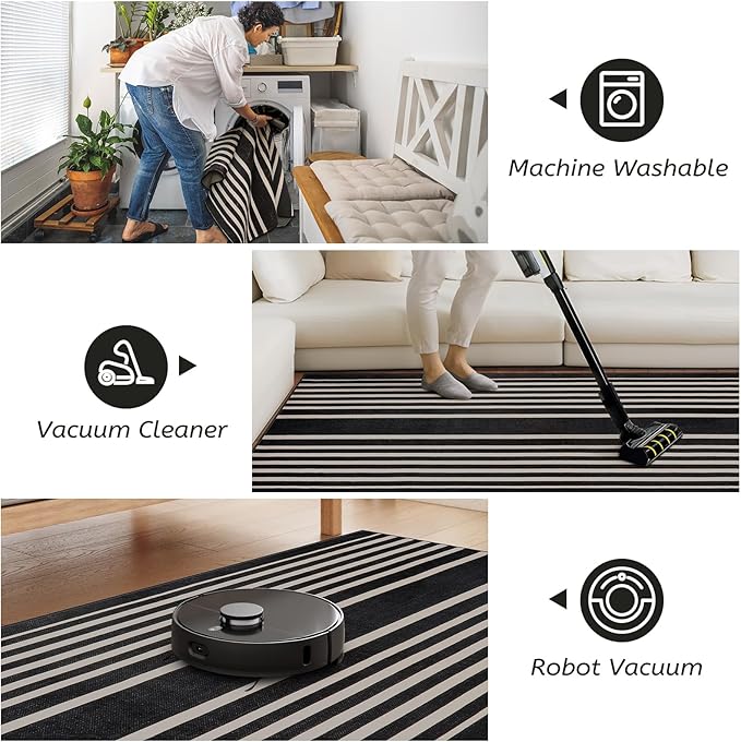 Beeiva Striped Runner Rug for Hallways, 2x6 Washable Runner for Entryway, Black and White Bathroom Runners Non Slip Soft Low Pile Vertical Striped Geometric Print Carpet Rugs for Kitchen Laundry Porch