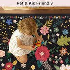 3x5 Area Rug, Floral Black Washable Rug for Entryway, Non Slip Flower Area Rugs, Soft Low Pile Indoor Doormat Small Carpet, Rugs for Living Room Bathroom Bedroom Nursery Kitchen Dining Room