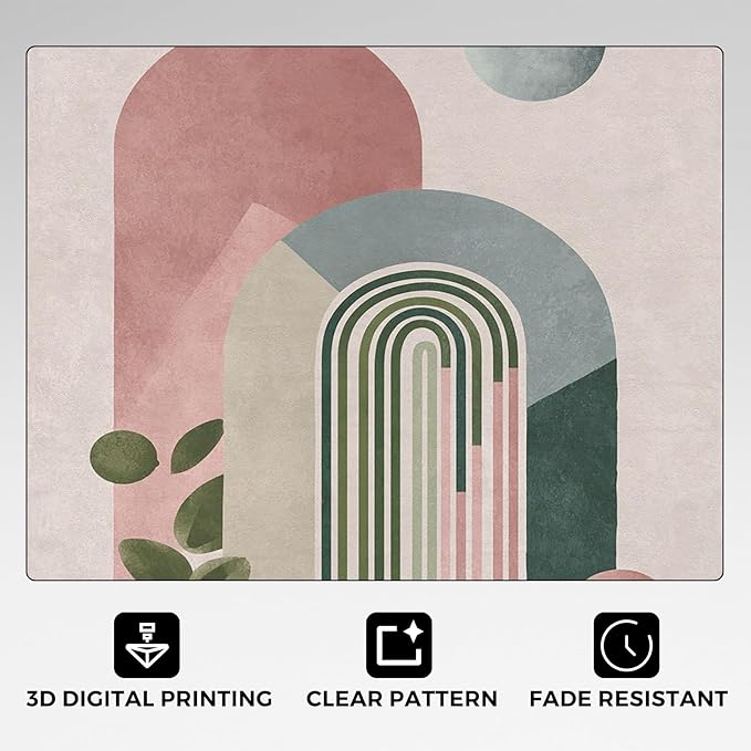 Mid Century Modern Rugs for Home Decor, 6x9 ft, Boho Abstract Geometry Area Rugs for Living Room, Soft Non Slip Washable Minimalist Arched Carpet Bedroom Decorations Dt-Ghf-19
