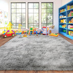 Soft Shaggy Rugs Light Grey Fluffy Rug for Bedroom White Fuzzy Rug Non-Slip Indoor Floor Carpet for Living Room 8x10 Ft
