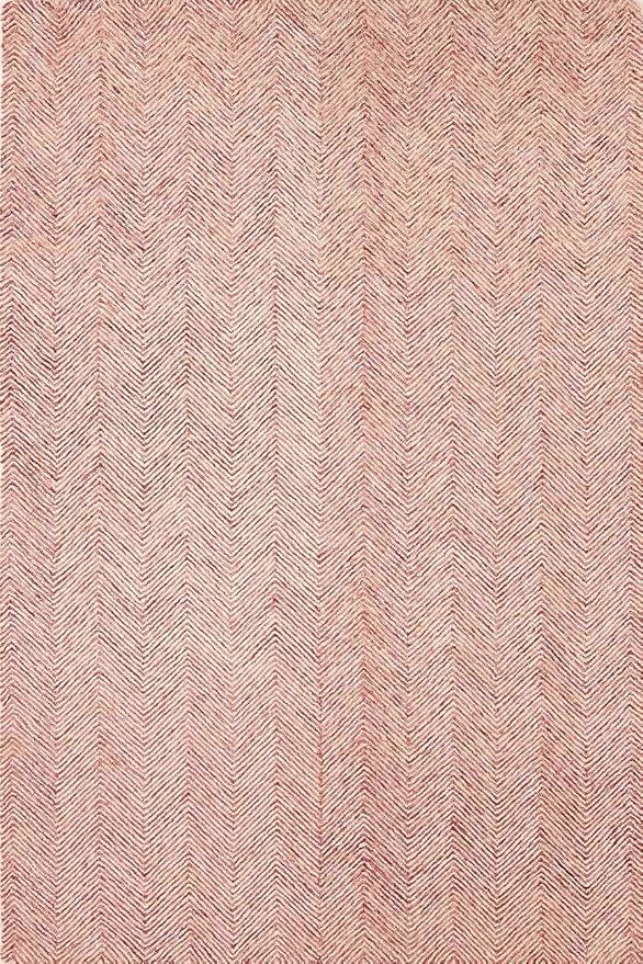 Modern Herringbone Chevron Collection Handcrafted Wool Area Rug - Durable, Zigzag Pattern, for High Traffic, Contemporary Design for Living Room, Bedroom, Dining Room Decor (Blush Pink, 6' x 9')