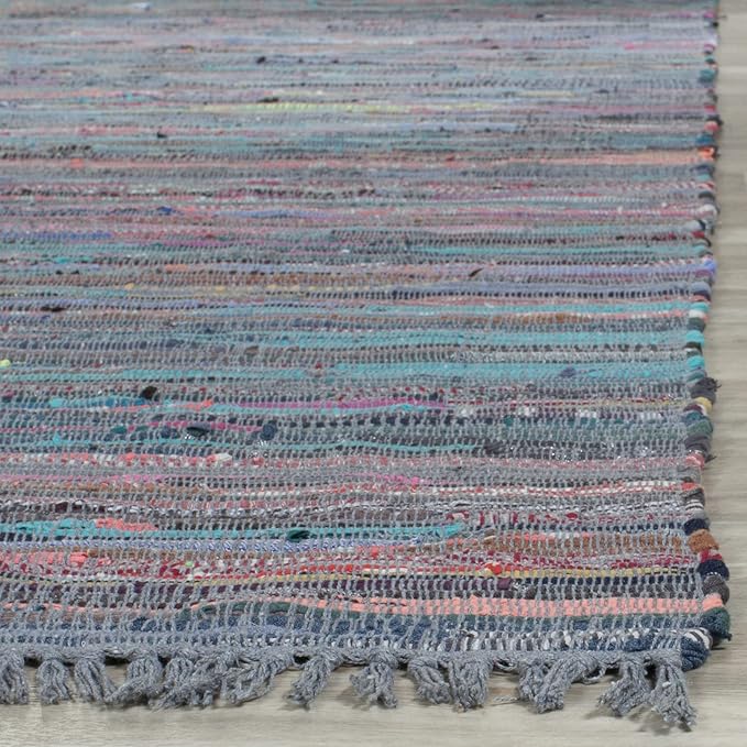SAFAVIEH Rag Rug Collection Area Rug - 10' x 14', Aqua & Multi, Handmade Boho Stripe Cotton, Ideal for High Traffic Areas in Living Room, Bedroom (RAR121K)