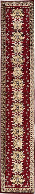 Unique Loom Taftan Collection Border Geometric Tribal Inspired Design Area Rug (2' 11 x 16' 5 Runner, Red/ Gold)