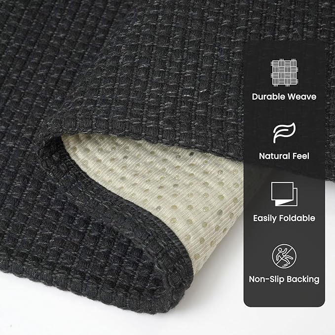 Braided Runner Rug 2x10 Ft Washable Runners for Hallways Non Slip Rubber Backed Kitchen Runners Cotton Long Entryway Runner Indoor, Woven Carpet for Hall Kitchen Entryway, Black/Grey