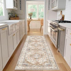 Enkor Runner Rugs for Hallway, 2.6x8 Washable Soft Non Slip Floor Rugs for Kitchen, Modern Mat for Living Room Bedroom Entryway Beige & Brown