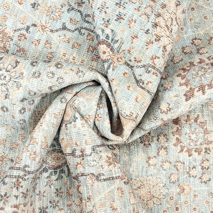 GLN Rugs Traditional Collection - Machine Washable Area Rug, Traditional Washable, Non Slip, Low Pile Chenille Rug, Living Room, Bedroom, Kitchen Rug (2'6" x 10' Light Blue)