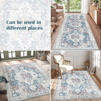 jinchan Kelda Runner Rug 3x10 Vintage Hallway Rug Washable Runner Retro Floor Cover Lightweight Non-Slip Low Pile Thin Distressed Carpet for Entryway Bathroom Laundry Room Bedroom Stairway Navy Blue
