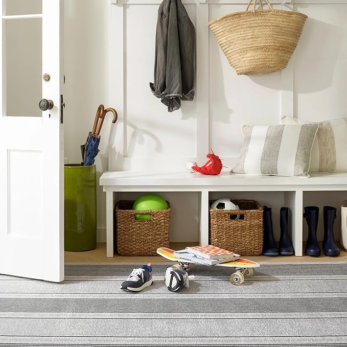 Dash & Albert Gunner Stripe Machine Washable Rug, 2.5 X 8 Feet, Grey Stripe Pattern