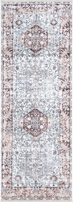 Bloom Rugs Caria Washable Non-Slip 7 ft Runner - Beige/Brown Traditional Runner for Entryway, Hallway, Bathroom, and Kitchen - Exact Size: 2'6" x 7'