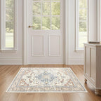 2x3 Rug Small Area Rugs: Washable Boho Neutral Vintage Soft Indoor Floor Oriental Carpet Farmhouse Distressed Low Pile Non Slip Throw Carpet for Kitchen Entryway Bedroom Nursery Entry- Beige Blue