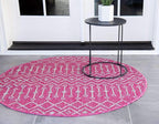 Unique Loom Outdoor Trellis Collection Area Rug - Tribal Trellis (4' 1" Round, Fuschia/ Gray)