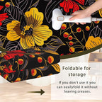 Black Floral Washable Living Room Area Rug, Low Profile Abstract Pattern, Non-Slip Backing Carpet for Kitchen, Bedroom, Dining Room