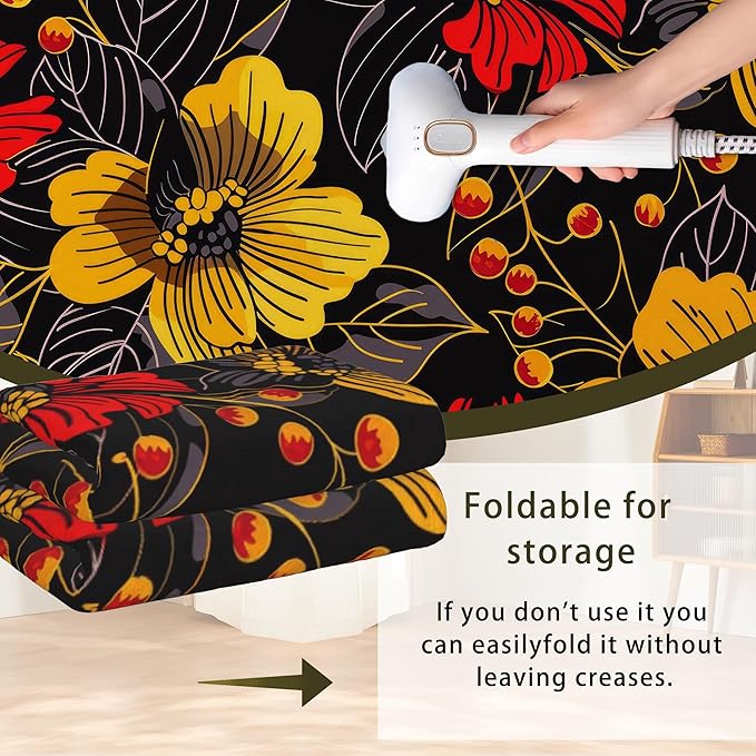 Black Floral Washable Living Room Area Rug, Low Profile Abstract Pattern, Non-Slip Backing Carpet for Kitchen, Bedroom, Dining Room