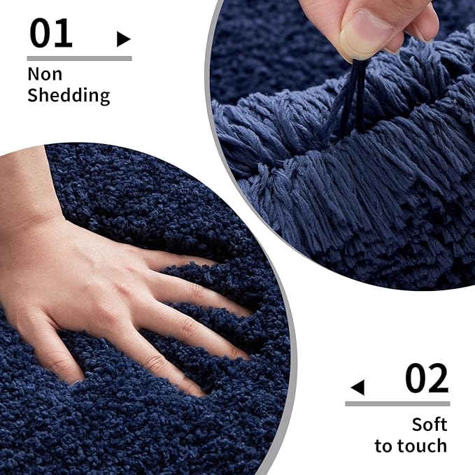 Bathroom Runner Rug 24x70 Navy Non Slip Fluffy Long Bath Mat for Bathroom Floor Washable Plush Luxury Bath Rug for Tub Absorbent Shower Sink Mat Bedside Rug