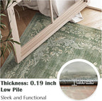 jinchan Green 4x6 Area Rugs Vintage Floral Design - Machine Washable Distressed Soft Ultra-Thin Low-Pile Non-Slip Carpet for Entryway Kitchen Bedroom Nursery Living Room Dining Room (4x6ft,Green)