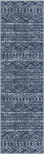 KUTA Boho Runners for Hallways 2x8 Navy Blue Moroccan Washable Runner Rug Non-Slip Vintage Kitchen Rugs Ultra Soft Distressed Geometric Floor Carpet for Bedroom Laundry Living Room