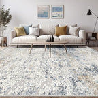 Area Rug Living Room Rugs - 8x10 Abstract Large Soft Indoor Washable Rug Neutral Modern Low Pile Carpet for Bedroom Dining Room Farmhouse Home Office - Beige Blue