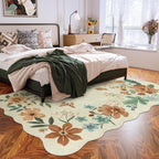 Lahome Floral Living Room Rug, 5x7 Rugs for Bedroom Ultra-Thin Soft Washable Dining Room Rug, Non Slip Stain Resistant Boho Low-Pile Throw Carpet for ‎Office (5x7ft,Beige)