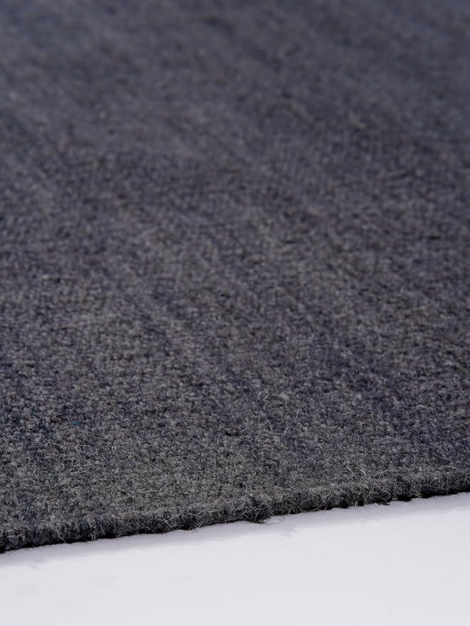 Rugsotic Carpets Hand Woven Flat Weave Kilim Wool ECO-Friendly Area Rugs - 9'x12', Rectangle Shape, Charcoal Color, Solid Plain Design, Low Pile Handmade Rugs for Living Room, Bed Room (D00111)