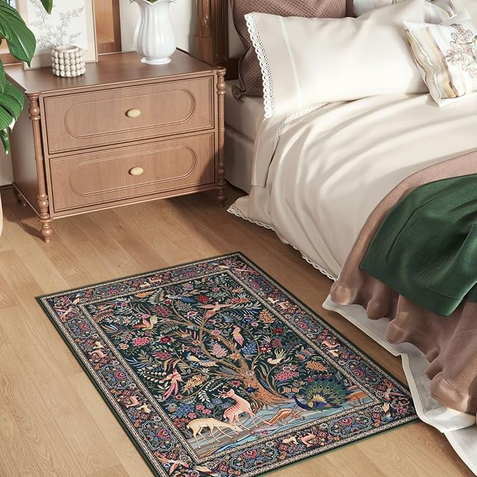 Rugcomf Indoor Door Mat 2x3 Rug Vibrant Tree of Life-Patterned Vintage Machine Washable Small Area Rug Non-Slip Low Pile Throw Rugs for Entryway Kitchen Front Door Entrance Entry Kids Room, Green