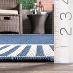 Nuloom Asha Navy/Ivory, 9'6" x 12', Casual, Striped Border, Soft and Cozy, High Traffic, Stain Resistant, Easy Clean, Durable Area Rug for Indoor/Outdoor Patio, Deck, Porch, Garden, Courtyard