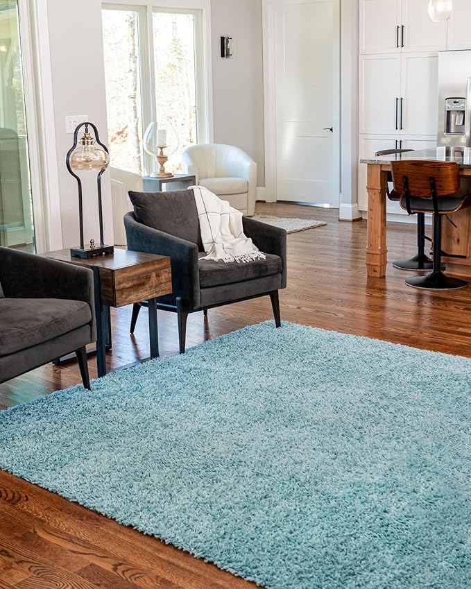 Unique Loom Davos Shag Collection Area Rug - Solid (7' 1" Square, Aqua)