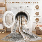 Square Area Rug Living Room Rugs - 5x5 Washable Large Soft Indoor Neutral Modern Abstract Low Pile Rug Carpet for Bedroom Dining Room Farmhouse Home Office - Grey Brown