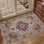 Tangsoo Vintage Small Rug 2x3 Washable Rugs for Entryway Non-Slip Oriental Low Pile Rug for Front Door, Kitchen, Indoor, Accent Throw Small Area Rug, Door Mat for Entrance, Soft Boho Beige/Red