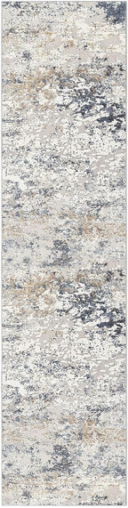 Washable Runner Rug for Hallway: 2.6x12 Neutral Modern Abstract Low Pile Area Rug with Non-Slip Backing - Carpet for Bedroom Kitchen Laundry Entryway Bathroom Indoor - Beige Blue