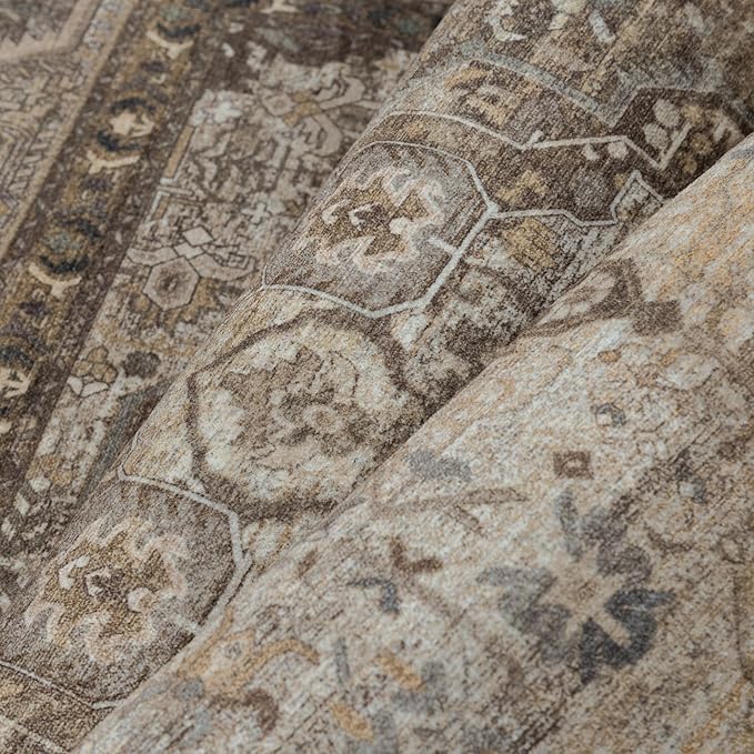 4x6 Brown Washable Vintage Area Rug for Living Room Bedroom Non Slip Distressed Traditional Soft Throw Rug Low Pile Lightweight Floral Carpet Laundry Dining Room Kitchen Office Kitchen