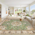 Area Rug 8x10 Washable Rug, Vintage Boho Medallion Rugs Non-Slip Soft Low Pile Large Distressed Rug Indoor Retro Carpet for Living Room Bedroom Dining Room Home Office (Vintage Green, 8'x10')