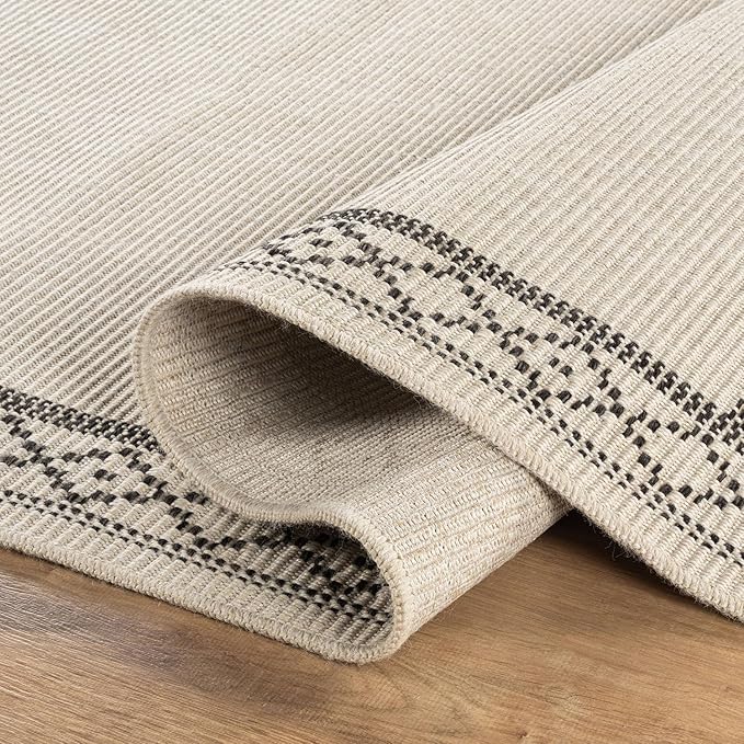 Easy Jute Rugs 4x6 Frame Bone Color Living Room Indoor Outdoor Area Rug for Patio and Kitchen Rug High Traffic Washable Easy to Clean Solid Boho Woven Design Carpet (4 x 6)