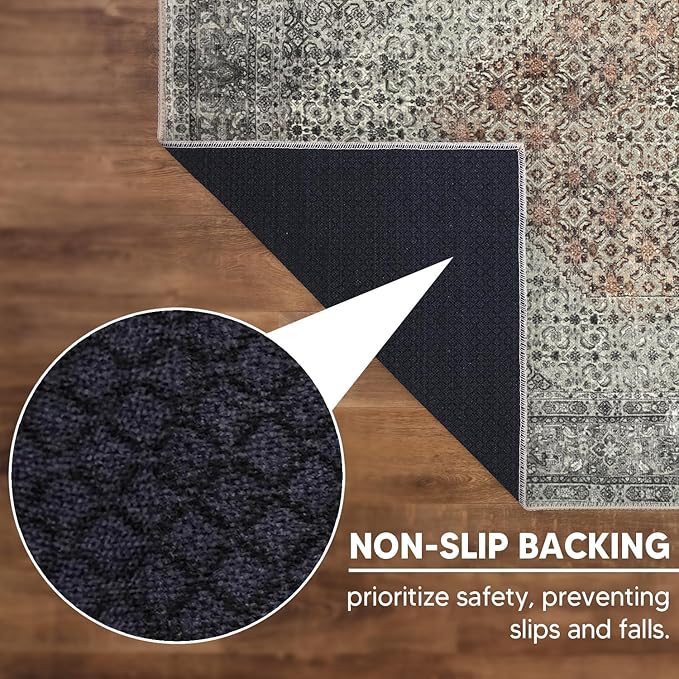 Keen Home Design 2x10 Rug - Machine Washable Runner Rug with Non-Slip Backing, Ideal for Hallway, Entryway, Kitchen, Laundry Room - Vintage, Easy Clean, Durable, Low Pile - (2'6" x 10')
