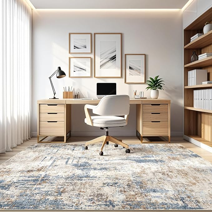 7x10 Area Rug Living Room: Washable Large Abstract Modern Soft Rugs Stain Resistant Indoor Floor Non Slip Accent Carpet for Bedroom Nursery Playroom Office Dining Room Dorm Home House- Tan