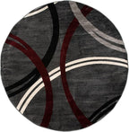Rugshop Modern Wavy Circles Design Non-Shedding Round Rug, Carpet for Dining Room or Living Room, Red, 6'6" Round