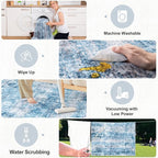 Area Rugs 10x14 Living Room - Washable Rug Modern Abstract Soft Large Neutral Non-Slip Carpet Indoor Floor Thin Carpets for Bedroom Dining Room Farmhouse Nursery Home Office Blue Grey